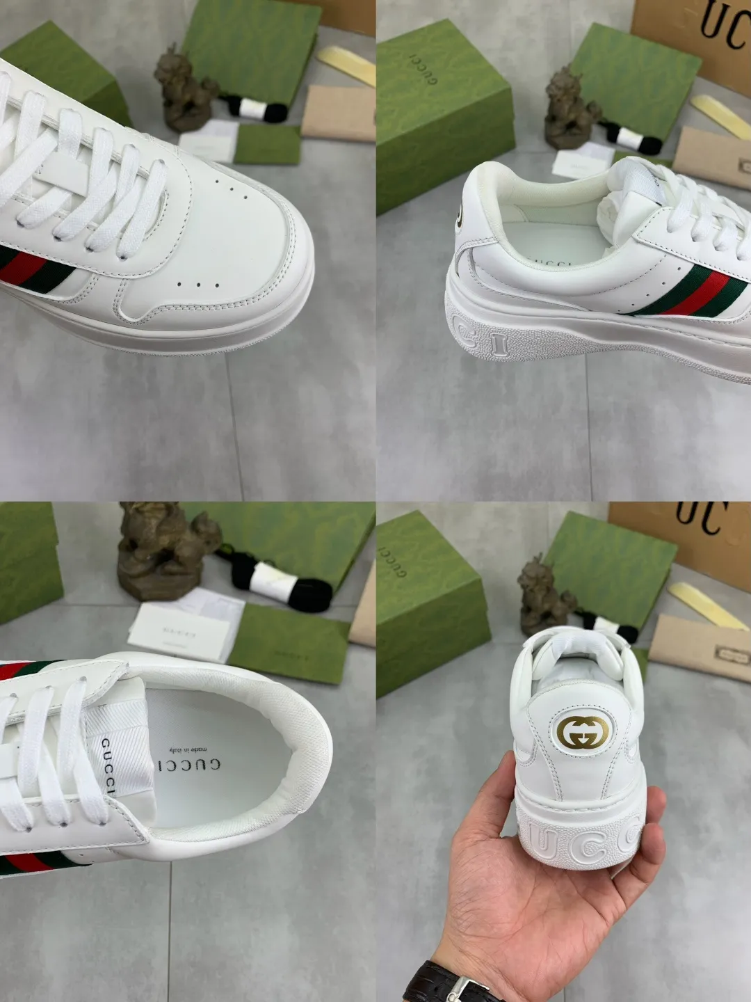 Men's shoes 💰P600 new GUCCI high version 🆕New series, 👫couple biscuit shoes, thick-soled sneakers, these are really comfortable, super light, comfortable and versatile, 👍a must-have item, this item is full of fun retro flavor. G’s new series continues to seek inspiration from daily life in other eras and incorporates the essence of current design to create refreshing designs. This sneaker is made of GG printed canvas and decorated with the classic double G monogram pattern, highlighting the profound connotation of the brand logo. GG printed embossed leather, glossy leather details, 5cm taller, instantly enhances your aura when worn! (With a complete set of packaging bags) Airplane box Size: 35-45